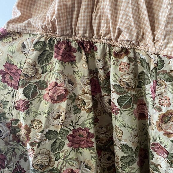 Handmade Plus Size Cotton Gingham Floral Multicolour Inseam Pockets V-Neck Dress - Picture 16 of 16